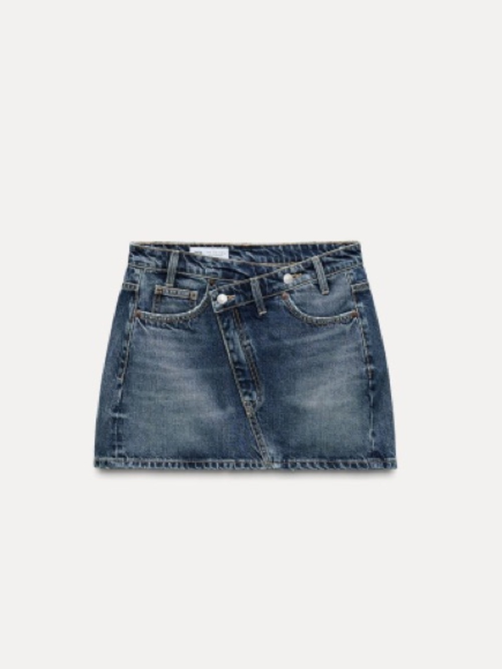 Zara Z1975 Denim Asymmetric Crossover Waist Mini Skirt